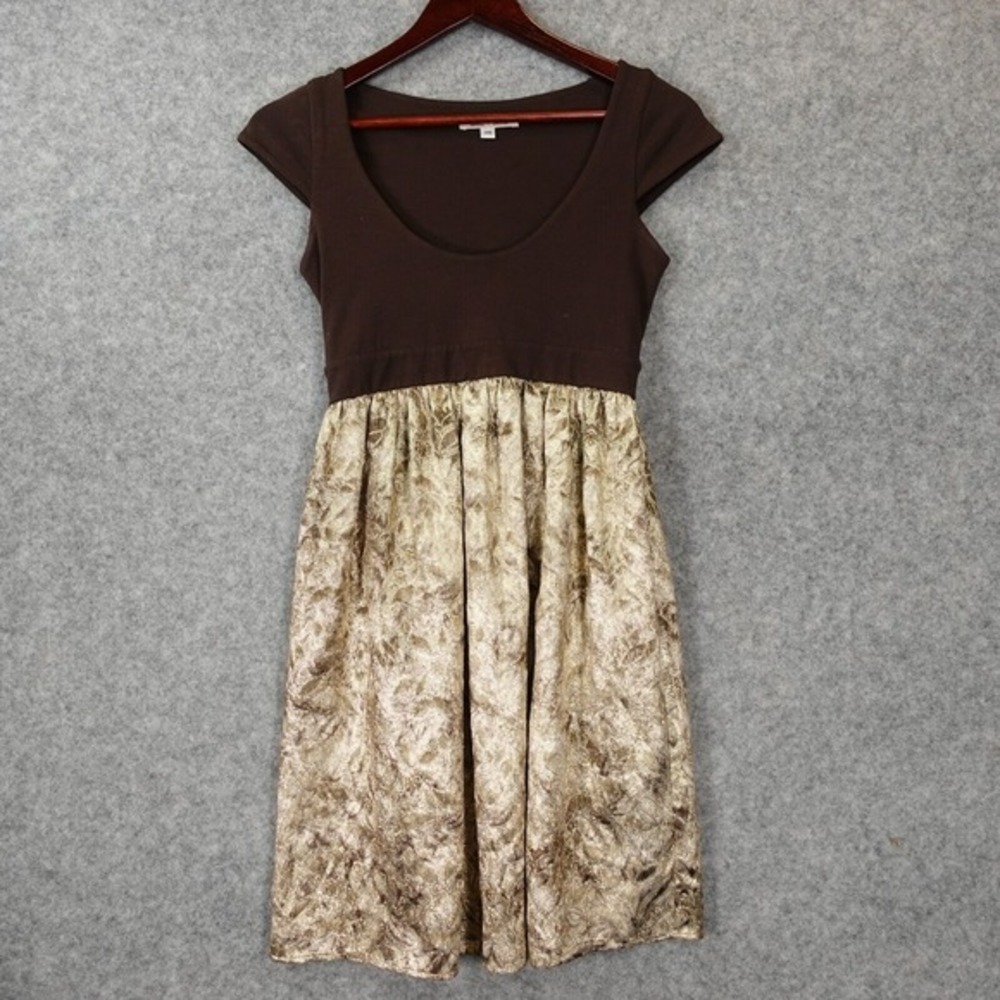 Y2K Babydoll Mini Dress XS Brown Metallic Skirt Boho Indie Cocktail ALICE OLIVIA
